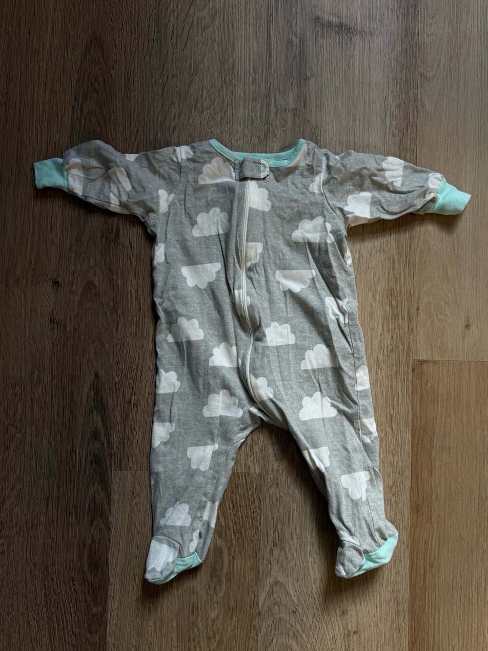 Gerber Gray Cloud Footed One-Piece with Mint Trim